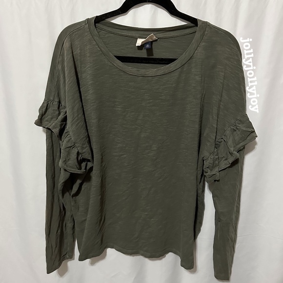 Universal Thread Olive Green Ruffle Sleeve Stretch Top XXL - Picture 1 of 9